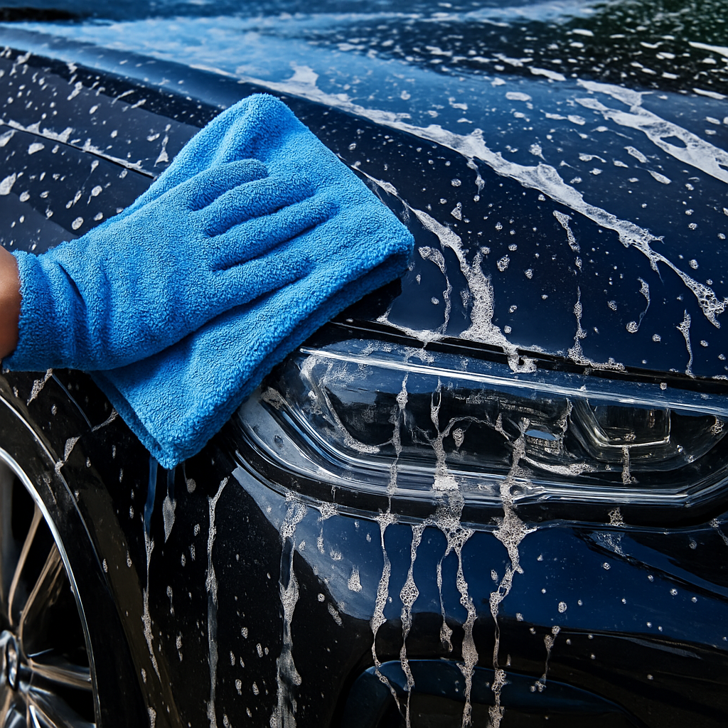 Car exterior hand wash with soapy foam
